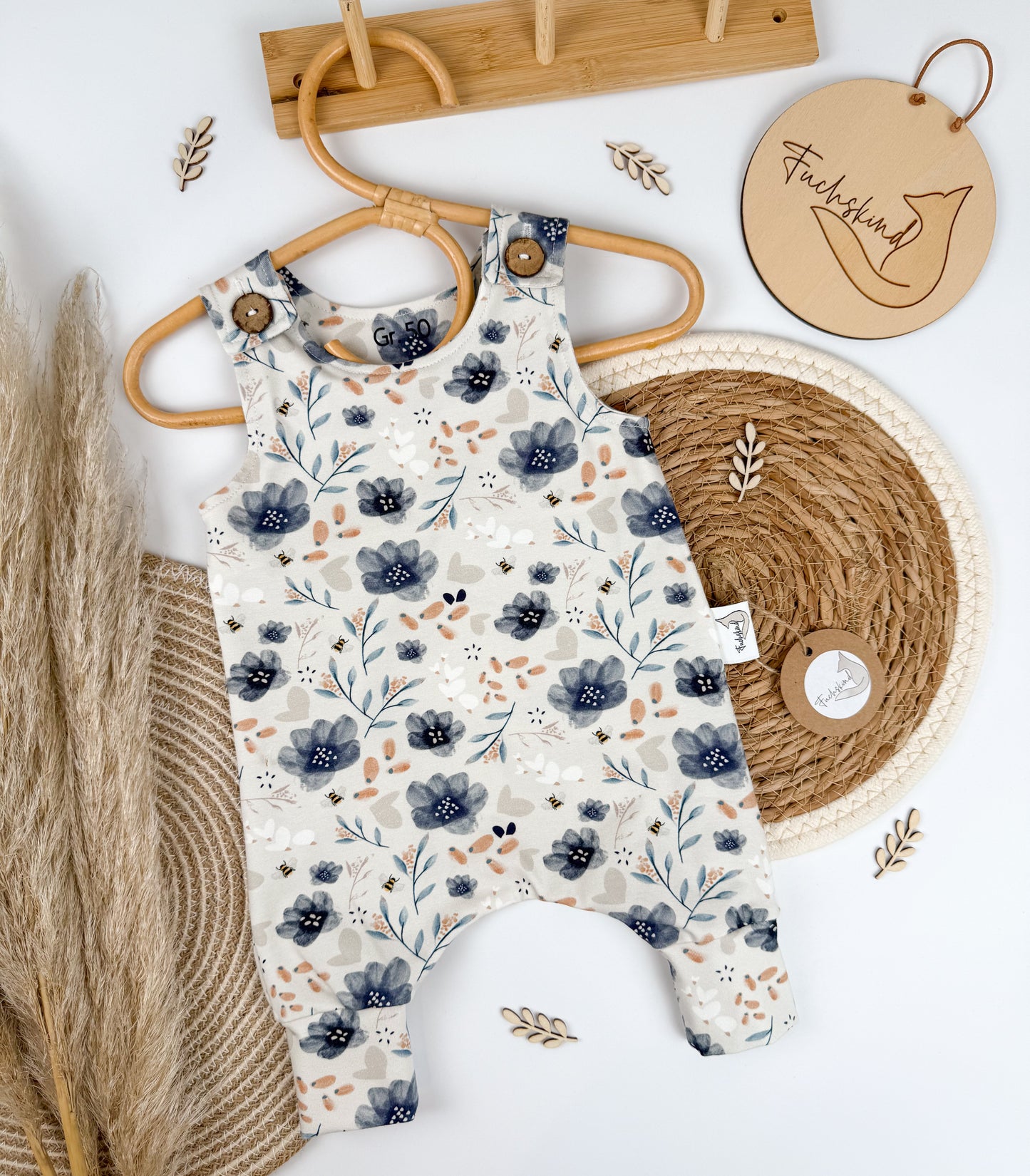 Haremromper Gr. 50 / Bio Baumwolle / blaue Blumen