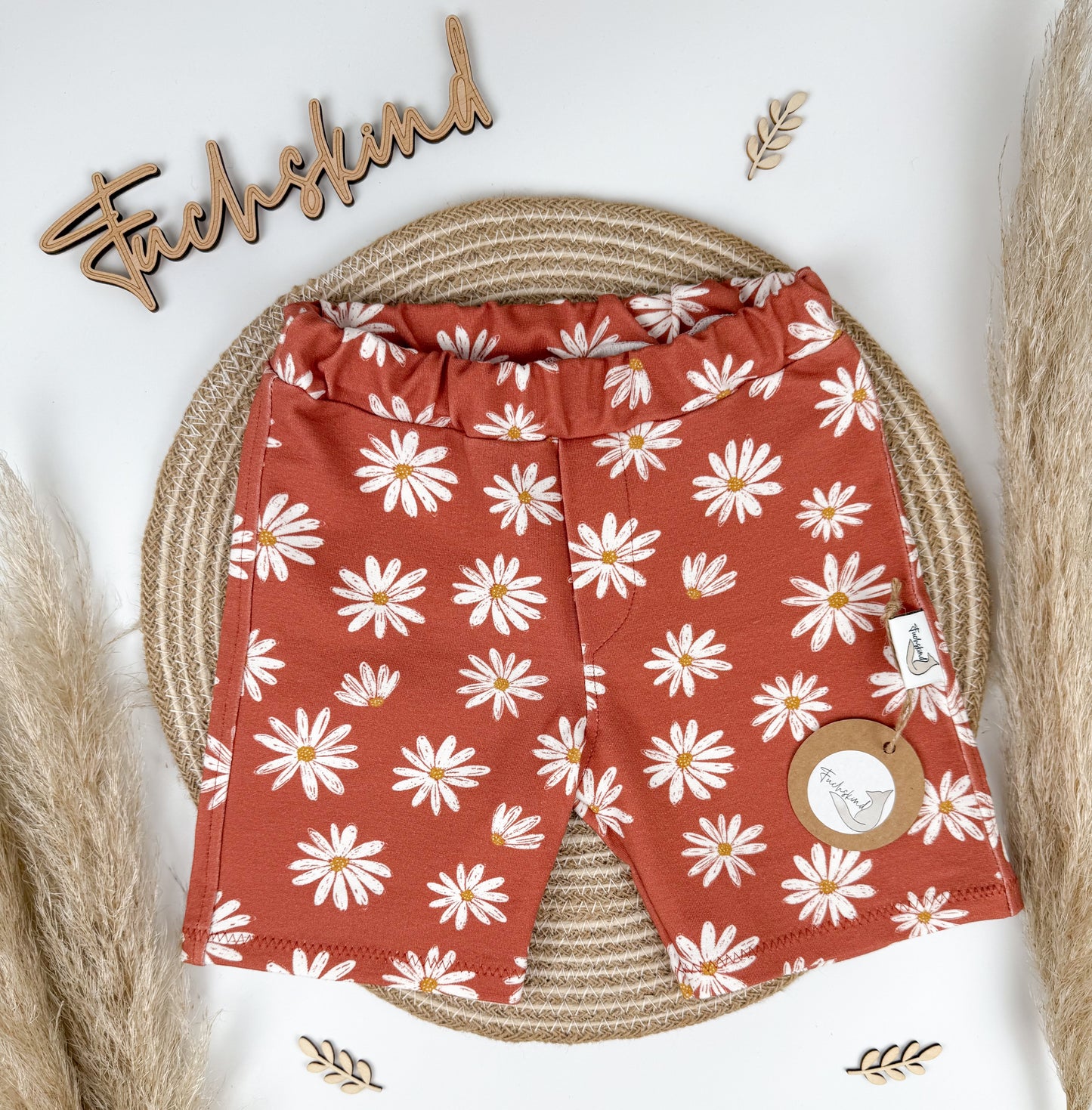 Shorts Gr. 92 / Bio Baumwolle / Retro Blumen rost