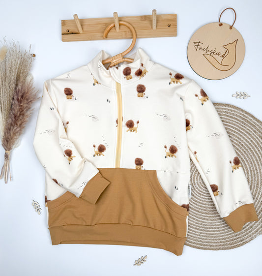 Zip- Sweater Gr. 98 / Löwe / Camel / 100% Baumwolle (Bio)