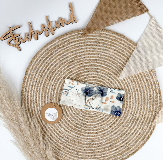 Haarband / Bio Baumwolle / KU 38cm / Blumen blau