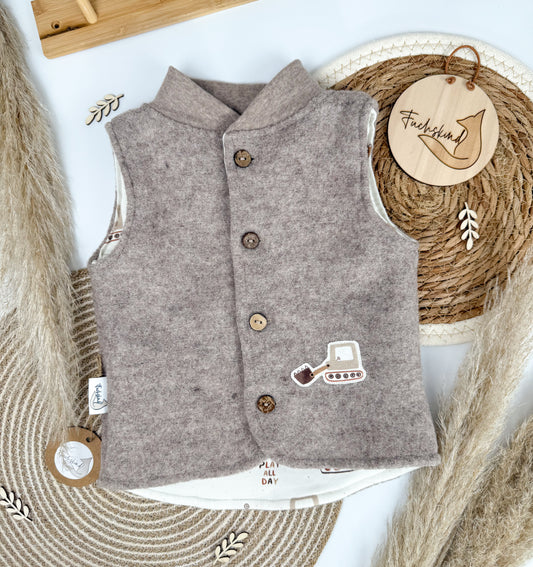 Walkweste Gr. 68 / Bio Baumwolle + 100% Schurwolle / Bagger beige