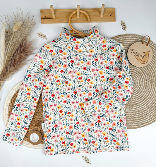 Rollkragenshirt Gr. 104 / Ripjersey / Blumen