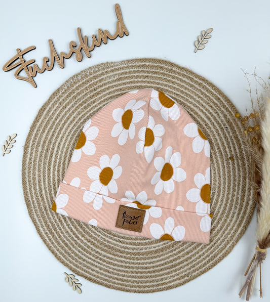 Rip- Beanie KU 50-53cm / Gänseblümchen rosa