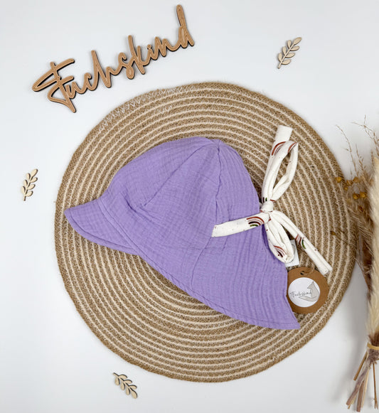Musselin- Sonnenhut KU 39-46cm / 100% Baumwolle / doppelt vernäht / Lavendel